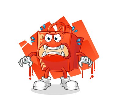 Alışveriş torbası canavar vektörü. çizgi film karakteri