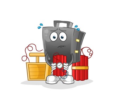 İçinde dinamit karakteri olan çanta. çizgi film maskotu vektörü