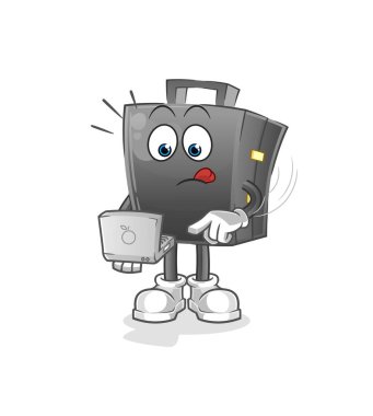 Laptop maskotlu çanta. çizgi film vektörü