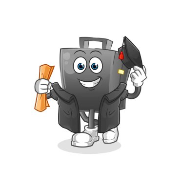 Çanta mezuniyet vektörü. çizgi film karakteri