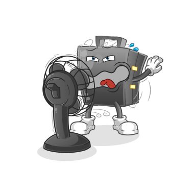 Hayran karakterinin önündeki evrak çantası. çizgi film maskotu vektörü