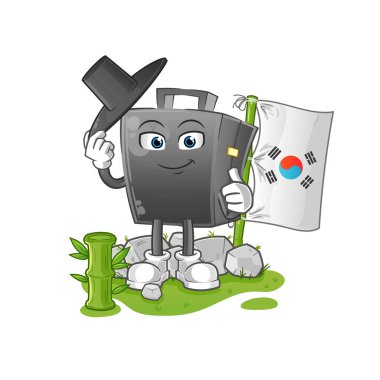 Evrak çantası Koreli karakter. çizgi film maskotu vektörü