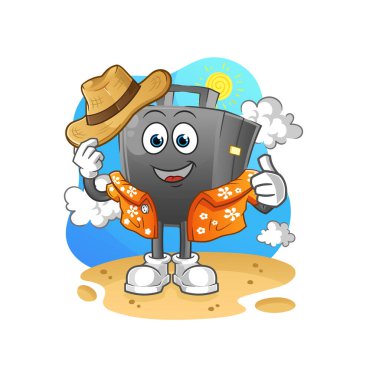 Evrak çantası tatile gitsin. çizgi film maskotu vektörü