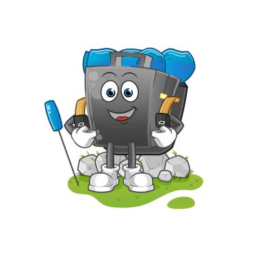 Çanta kamp maskotu olsun. çizgi film vektörü