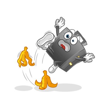 Evrak çantası muza basıp kaydı. çizgi film maskotu vektörü