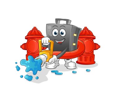 Evrak çantası itfaiyeci vektörü. çizgi film karakteri