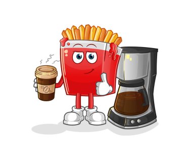 Kahve içen patates kızartması. karakter vektörü