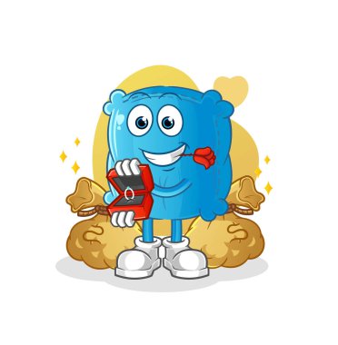 Yüzüklü yastık teklifi. çizgi film maskotu vektörü