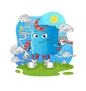 Yastık samuray çizgi filmi. çizgi film maskotu vektörü