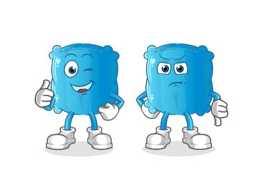 Yastık yukarı ve baş parmak aşağı. çizgi film maskotu vektörü