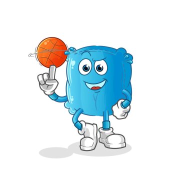 Yastık basket maskotu oynuyor. çizgi film vektörü