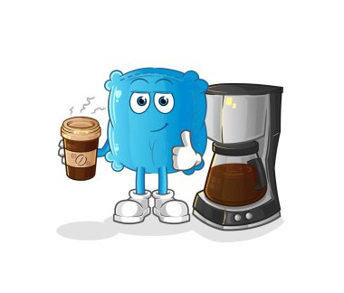 Yastık içerken kahve illüstrasyonu. karakter vektörü