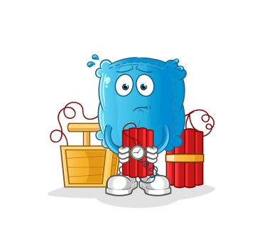 Yastık tutan dinamit karakteri. çizgi film maskotu vektörü