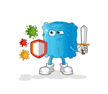 Virüslere karşı yastık çizgi film. çizgi film maskotu vektörü