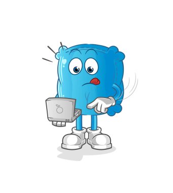 Laptop maskotlu yastık. çizgi film vektörü