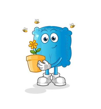 Çiçek saksısı olan yastık. karakter vektörü