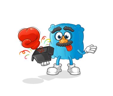 Yastık şakası eldiveni kutuda. çizgi film maskotu