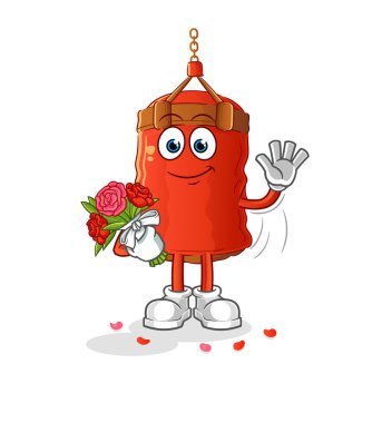 Buket maskotlu kum torbası. çizgi film vektörü