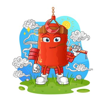 Kum torbası samuray çizgi filmi. çizgi film maskotu vektörü