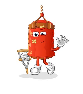 Topallayan sopayla kum torbası hasta. çizgi film maskotu vektörü