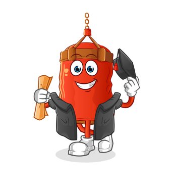 Kum torbası mezuniyet vektörü. çizgi film karakteri