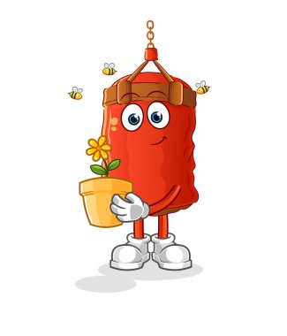 Çiçek saksısıyla kum torbası. karakter vektörü