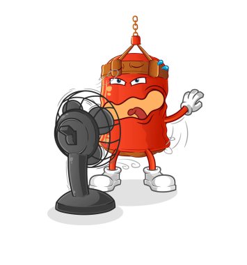 Hayran karakterinin önünde kum torbası. çizgi film maskotu vektörü