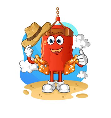 Kum torbası tatile gider. çizgi film maskotu vektörü