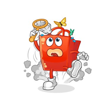 Alışveriş çantası kelebek resmi yakalar. karakter vektörü