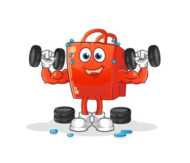 Alışveriş torbası ağırlık çalışması çizimi. karakter vektörü