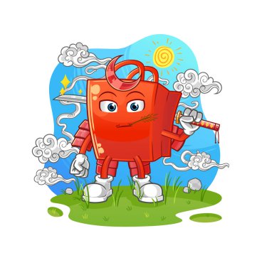 Alışveriş çantası samuray çizgi filmi. çizgi film maskotu vektörü