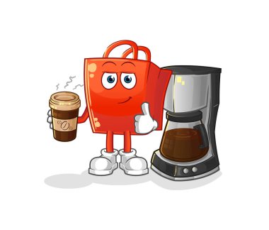 Alışveriş torbası kahve illüstrasyonu içiyor. karakter vektörü