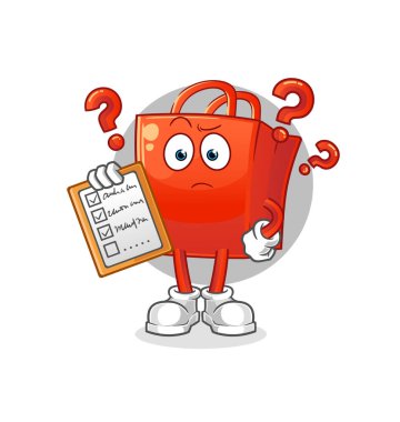 Alışveriş çantası çizelgesi vektörü. çizgi film karakteri