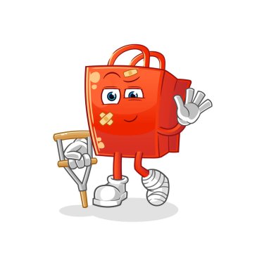 Topallayan sopayla hasta alışveriş torbası. çizgi film maskotu vektörü