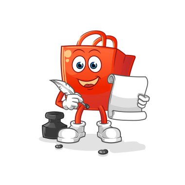 Alışveriş çantası yazarı vektörü. çizgi film karakteri