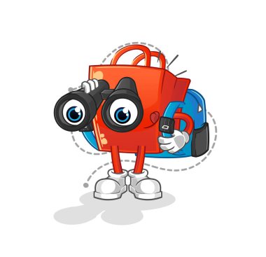 Dürbünlü bir alışveriş çantası. çizgi film maskotu vektörü