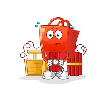 İçinde dinamit olan bir alışveriş çantası. çizgi film maskotu vektörü