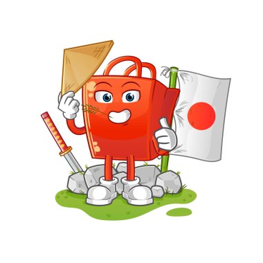 Alışveriş torbası Japon vektörü. çizgi film karakteri