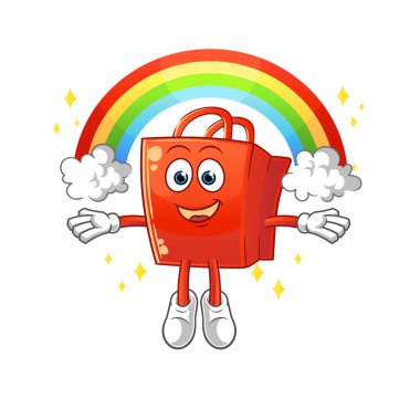 Gökkuşaklı bir alışveriş çantası. çizgi film vektörü