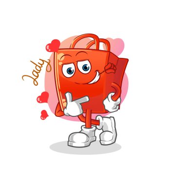 Alışveriş çantası resimle flört ediyor. karakter vektörü