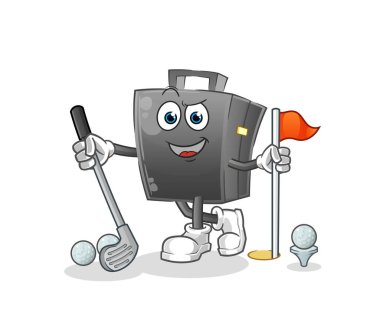 Evrak çantası golf oynuyor. çizgi film karakteri