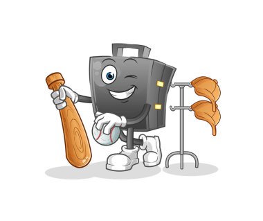 Beyzbol maskotu oynayan evrak çantası. çizgi film vektörü