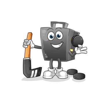 Evrak çantası hokey oynuyor. çizgi film karakteri