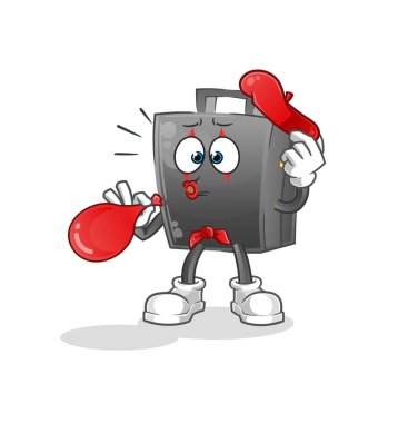 Evrak çantası pandomim balonu şişiriyor. çizgi film maskotu vektörü