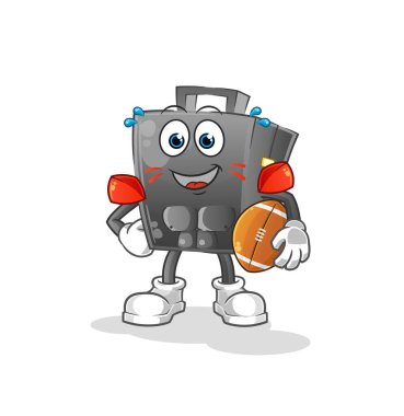 Rugby oynayan evrak çantası. çizgi film maskotu vektörü