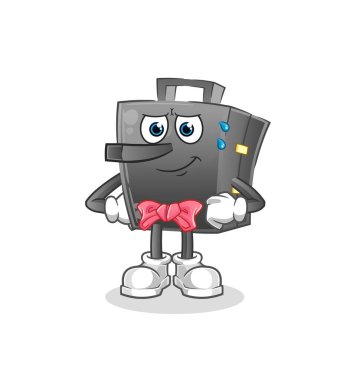 Çanta Pinokyo karakteri gibi yalan söylüyor. çizgi film maskotu vektörü