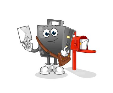 Evrak çantası postacı vektörü. çizgi film karakteri