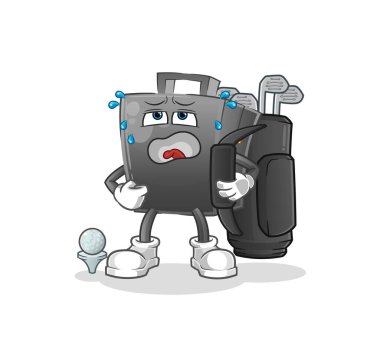 Golf ekipmanlarıyla dolu evrak çantası. çizgi film maskotu vektörü