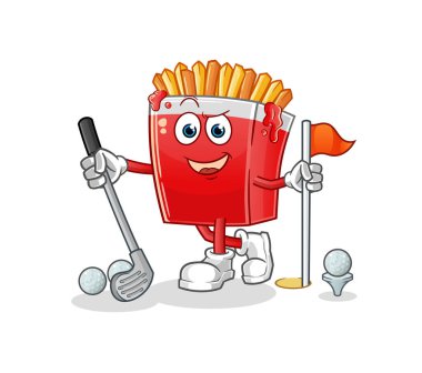 Patates kızartması golf oynuyor. çizgi film karakteri