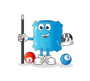 Yastık bilardo oynuyor. çizgi film maskotu vektörü